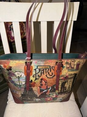 Nicole Lee Paris Illustration Tote in Burgundy and Multicolor